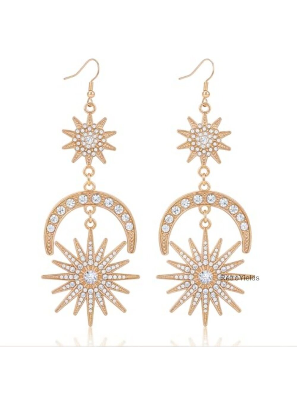 Celestial Sun Moon Star Dangle Earrings Hypoallergenic Drop Earrings